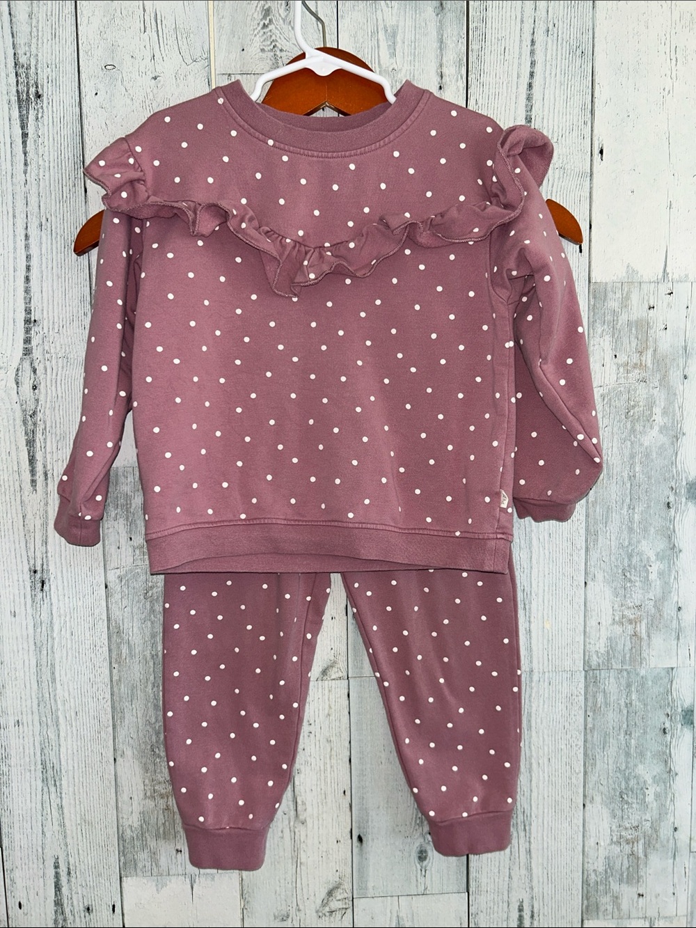 Quincy Mae Mauve Pink Polka Dot Ruffle Sweatshirt Set